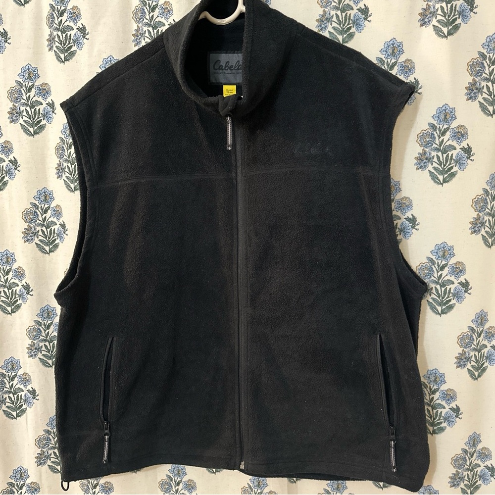Cabelas Vest Mens Extra Large Black Full Zip Polyester Fleece Zipper Pockets